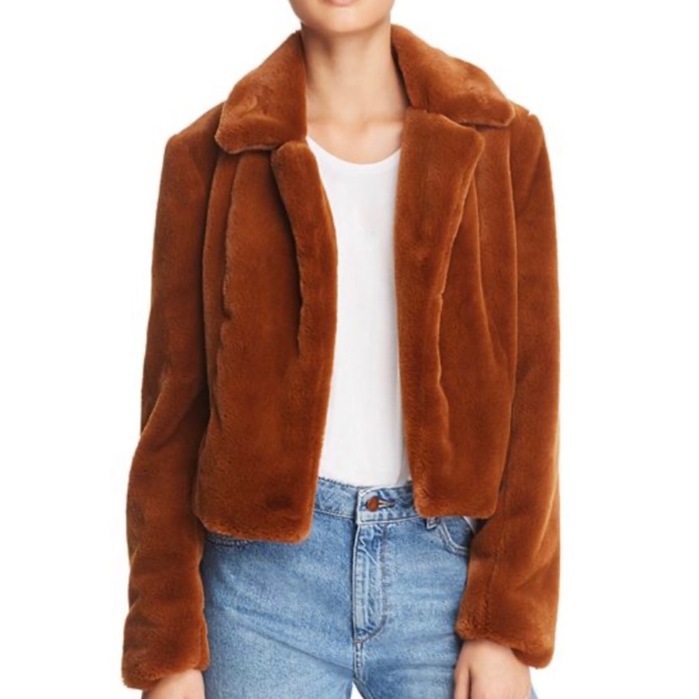 BlankNYC Faux Fur Cropped Jacket- brown XS